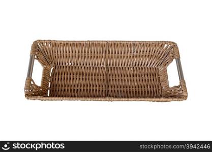 Empty wicker basket isolated on white background, top view