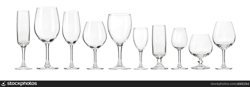 Empty wine glasses, isolated on a white background.