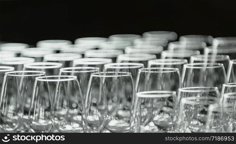Empty wine glasses on table
