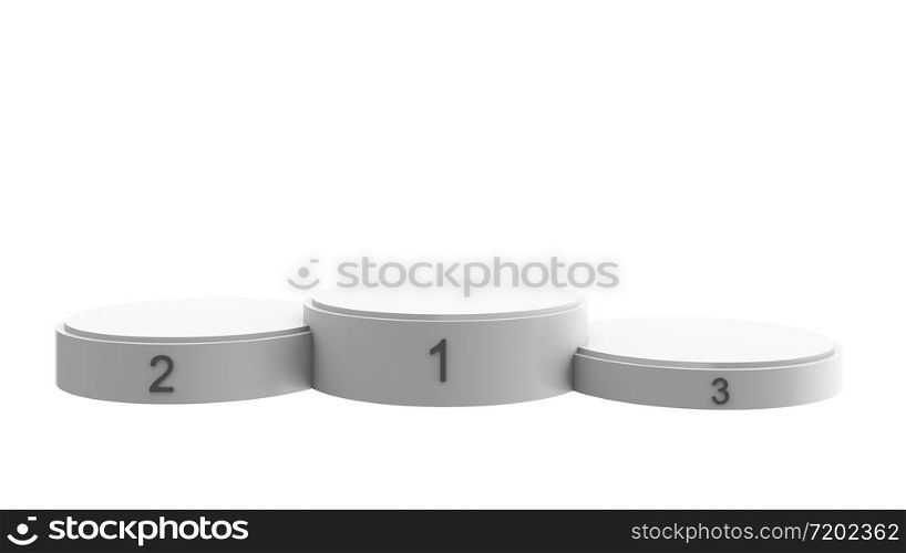 Empty winners podium sports awards or rewards. Ceremony celebration display of competition triumph in stadium isolated on white background. 3d abstract illustration