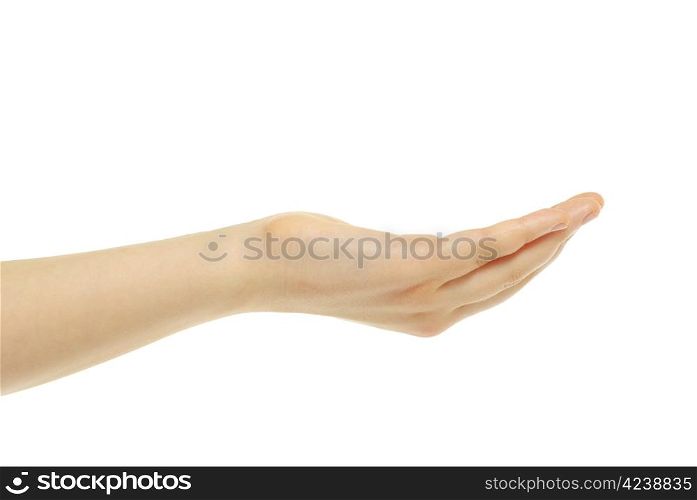 Empty woman hands isolated on white background