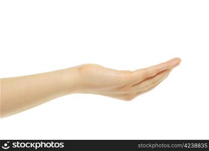 Empty woman hands isolated on white background