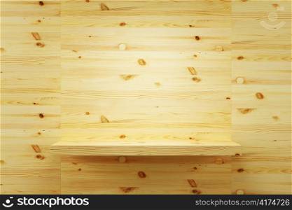 empty wood shelf on wall, 3d render