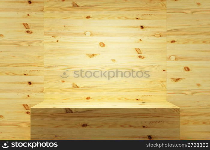 empty wood shelf on wall, 3d render