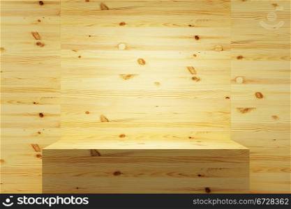 empty wood shelf on wall, 3d render
