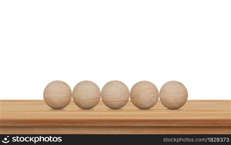 Empty wood sphere on wooden table over white background for your creative.