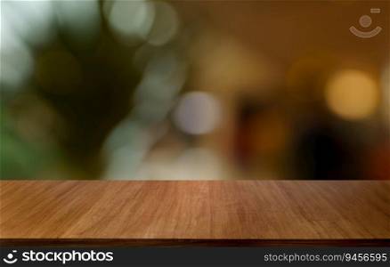 Empty wood tab≤top and blur of out door garden background Empty wooden tab≤space for text marketing promotion. blank wood tab≤©space background