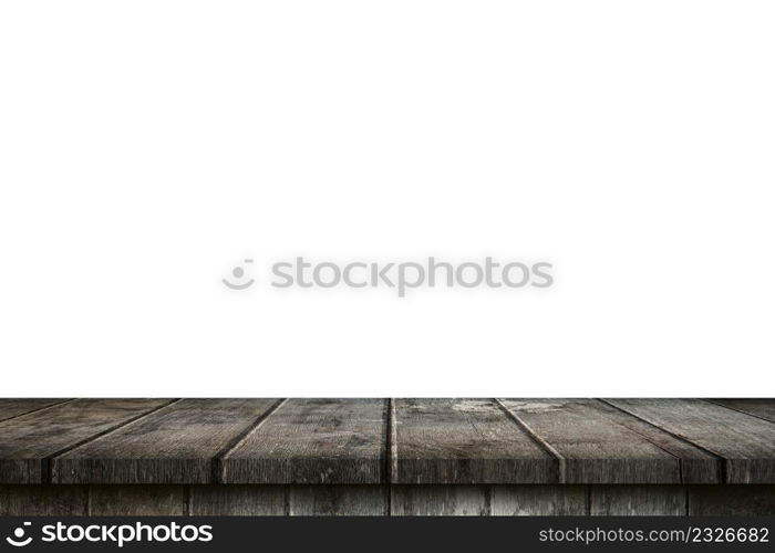 Empty wood table on isolate white background and display montage with copy space for product.