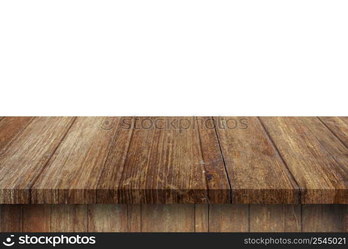 Empty wood table on isolate white background and display montage with copy space for product.