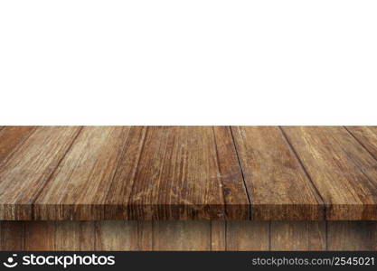 Empty wood table on isolate white background and display montage with copy space for product.