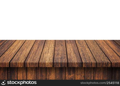 Empty wood table on isolate white background and display montage with copy space for product.