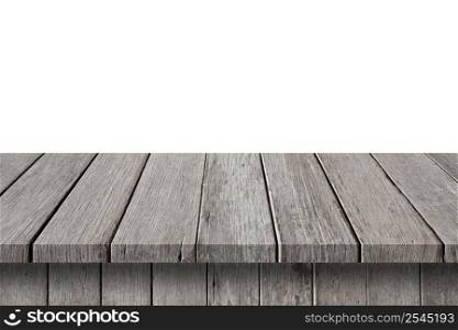 Empty wood table on isolate white background and display montage with copy space for product.
