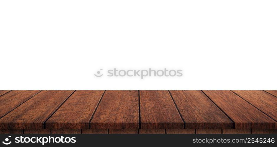 Empty wood table on isolate white background and display montage with copy space for product.