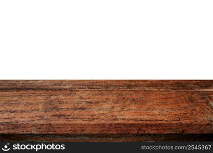 Empty wood table on isolate white background and display montage with copy space for product.