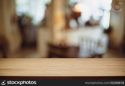 Empty wood table top and blur of out door garden background Empty wooden table space for text marketing promotion. blank wood table copy space background