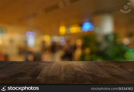 Empty wood table top and blur of out door garden background Empty wooden table space for text marketing promotion. blank wood table copy space background