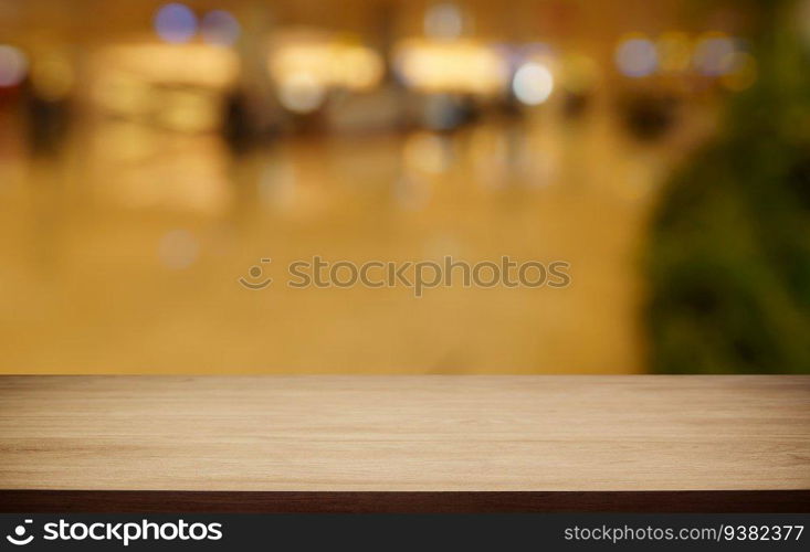 Empty wood table top and blur of out door garden background Empty wooden table space for text marketing promotion. blank wood table copy space background