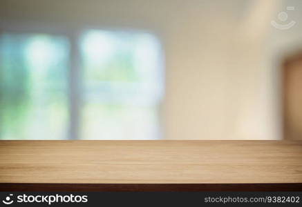 Empty wood table top and blur of out door garden background Empty wooden table space for text marketing promotion. blank wood table copy space background