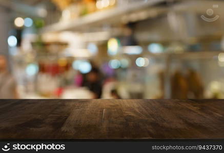 Empty wood table top and blur of out door garden background Empty wooden table space for text marketing promotion. blank wood table copy space background