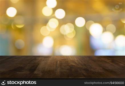 Empty wood table top and blur of out door garden background Empty wooden table space for text marketing promotion. blank wood table copy space background