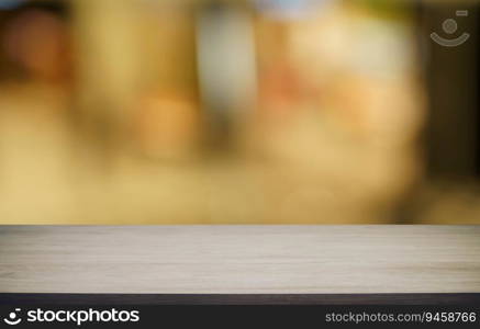 Empty wood table top and blur of out door garden background Empty wooden table space for text marketing promotion. blank wood table copy space background