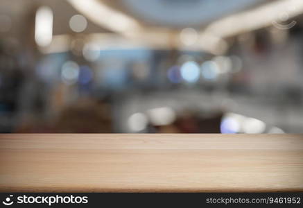 Empty wood table top and blur of out door garden background Empty wooden table space for text marketing promotion. blank wood table copy space background