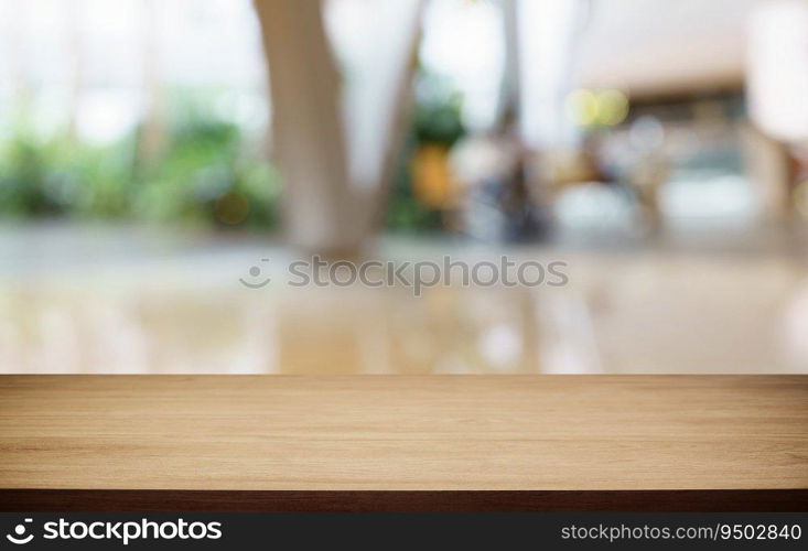 Empty wood table top and blur of out door garden background Empty wooden table space for text marketing promotion. blank wood table copy space background