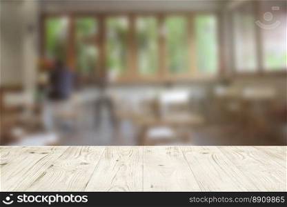 Empty wood table top on blur abstract of cafe or bar background, for montage product display