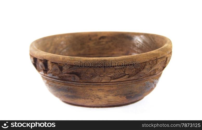Empty wooden bowl . Empty wooden bowl on a white background.
