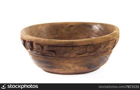 Empty wooden bowl . Empty wooden bowl on a white background.