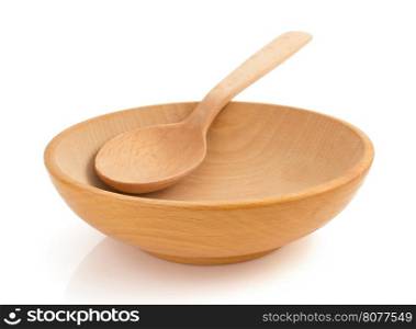 empty wooden bowl isolated on white background