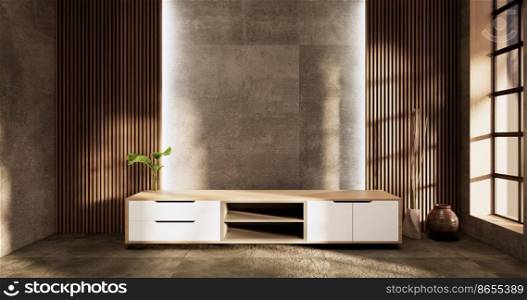 Empty wooden Cabinet on wooden room tropical style.3D rendering