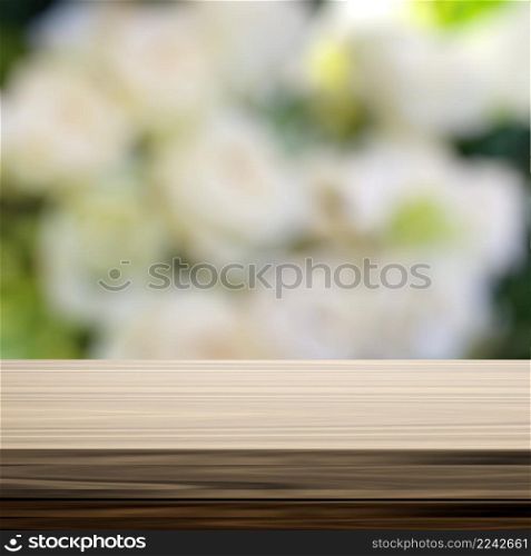Empty wooden shelf and blurred background for product presentation