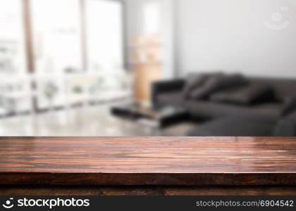 Empty wooden table and room interior decoration background, product montage display, window background.