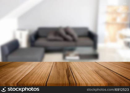 Empty wooden table and room interior decoration background, product montage display, window background.