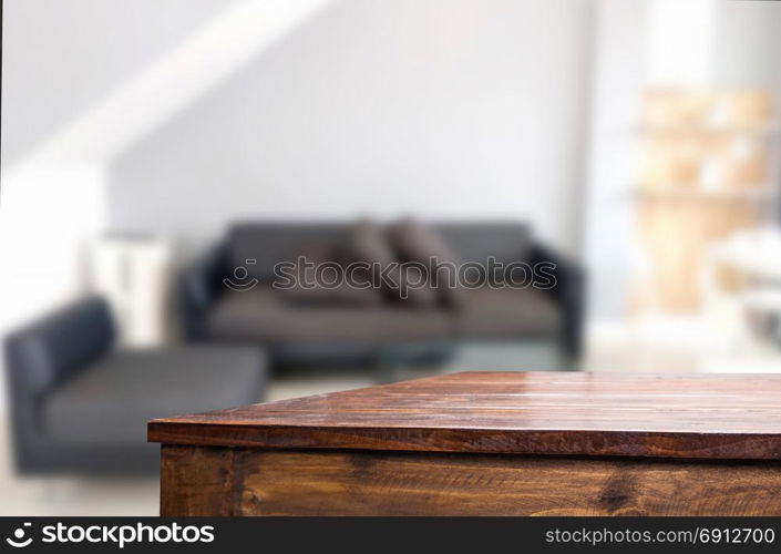 Empty wooden table and room interior decoration background, product montage display, window background.