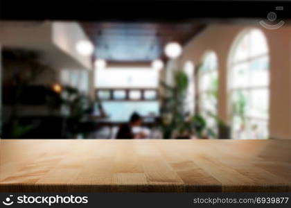 Empty wooden table and room interior decoration background, product montage display, window background.