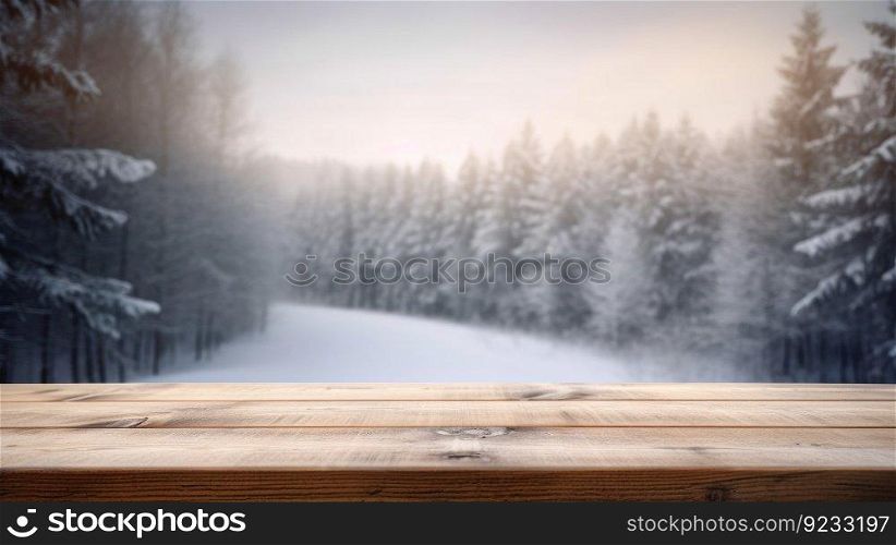 Empty wooden table winter cold. Wood texture. Generate Ai. Empty wooden table winter cold. Generate Ai