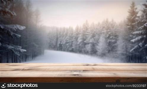 Empty wooden table winter cold. Wood texture. Generate Ai. Empty wooden table winter cold. Generate Ai