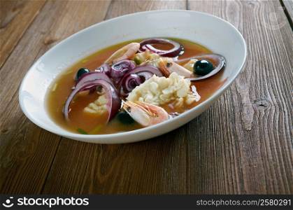 encebollado fish soup from Ecuador