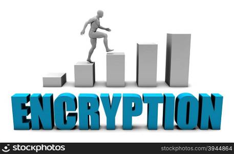 Encryption 3D Concept in Blue with Bar Chart Graph. Encryption