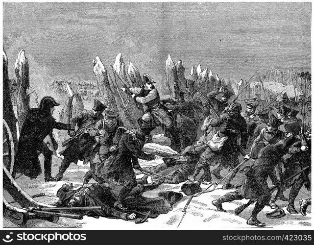 End of the Russian campaign. Recent efforts of Marshal Ney, vintage engraved illustration. History of France ? 1885.