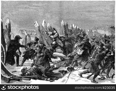 End of the Russian campaign. Recent efforts of Marshal Ney, vintage engraved illustration. History of France ? 1885.
