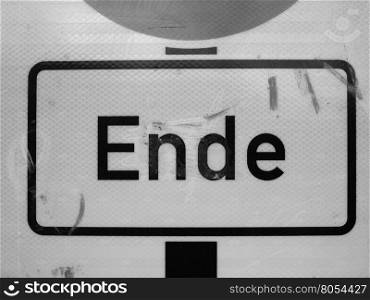 Ende sign in Berlin in black and white. Ende (meaning End) sign in Berlin, Germany in black and white