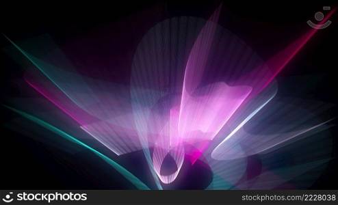 Energetic 3d render of glow with geometric curves and fluorescent wriggling rings. Virtual bright streams in a moving vortex of abstract futurism. Digital synthwave rhythms and vaporwave highlights. Energetic 3d render of glow with geometric curves and fluorescent wriggling rings. Virtual bright streams in a moving vortex of abstract futurism. Digital synthwave rhythms and vaporwave highlights.. Laser wave show