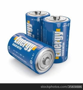 Energy batteries on white backround. Three-dimensional image. 3d