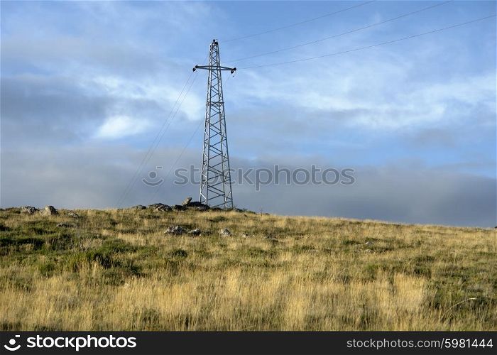 energy cables in the top of the hill