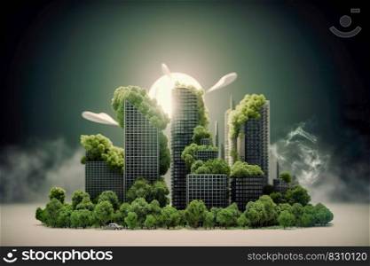 Energy consumption and CO2 gas emissions are increasing light bulb with green eco city , Renewable energy by 2050 Carbon neutral energy , Save energy creative idea concept , Generative Ai 