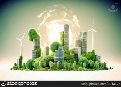 Energy consumption and CO2 gas emissions are increasing light bulb with green eco city , Renewable energy by 2050 Carbon neutral energy , Save energy creative idea concept , Generative Ai 