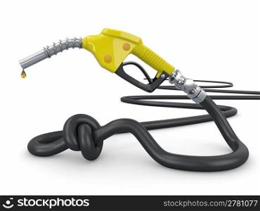 Energy crisis. Gas pump nozzle tied in a knot. 3d